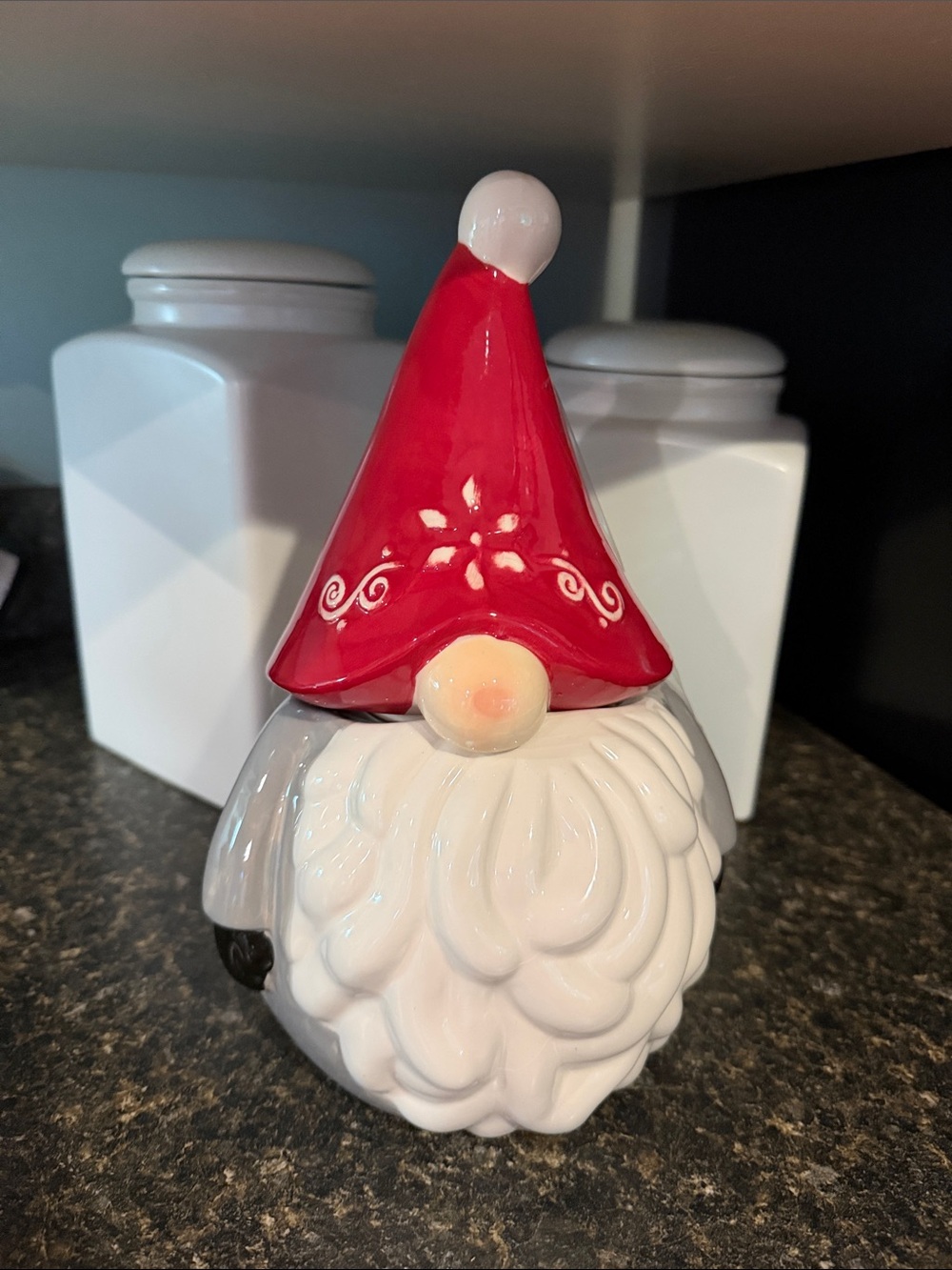 Holiday Gnome Figurine with Red Hat - cookie jar or Decorative home accent